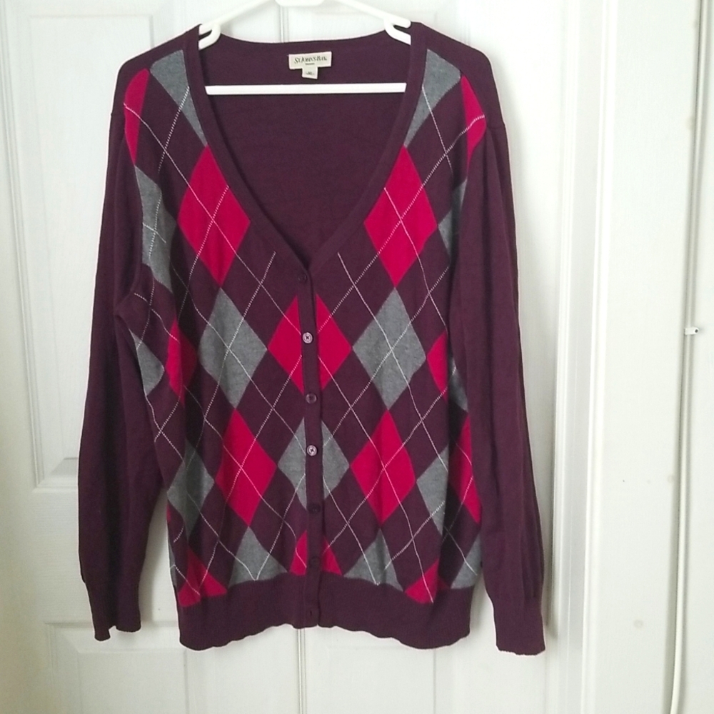 Vintage Purple Argyle St. John's Bay Sweater 2X